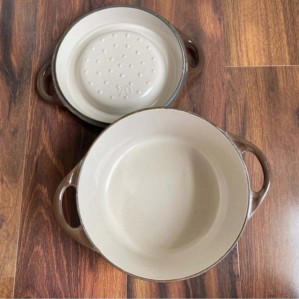 VTG Le Creuset Doufeu Cousances #20 Brown Ceramic Cast Iron Pot Dutch Oven